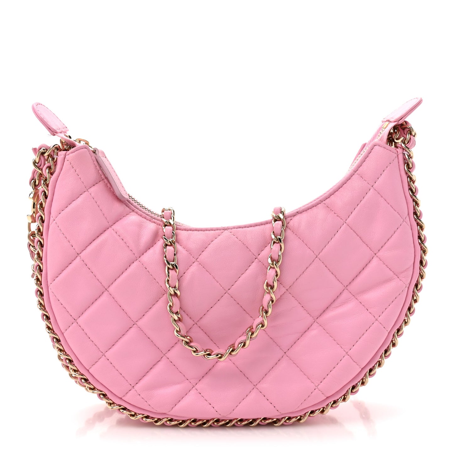 Lambskin Quilted Small Hobo Bag Pink