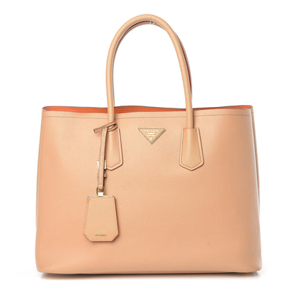 Prada Saffiano Cuir Large Double Bag Noisette Papaya 1 of 9