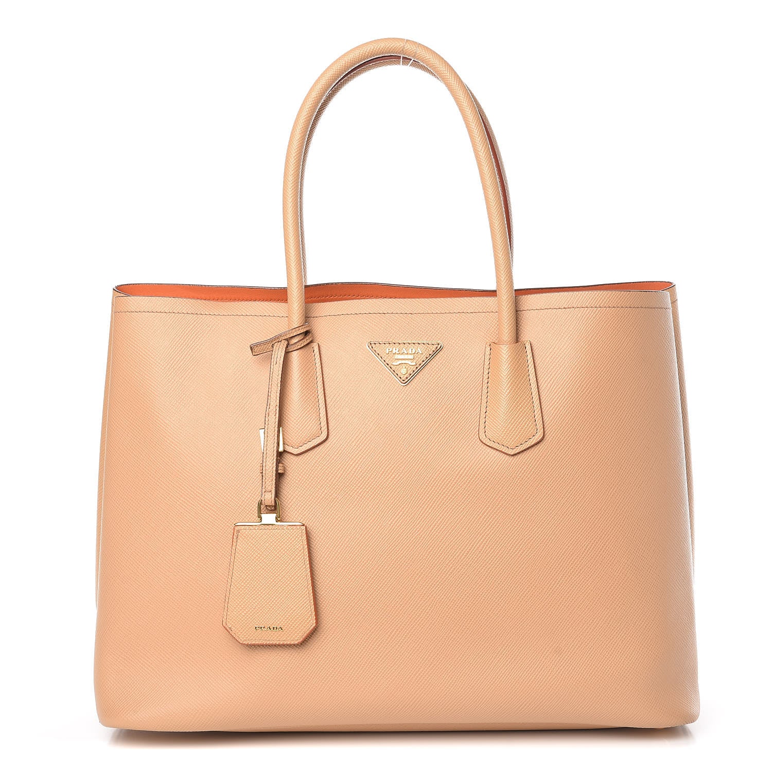 Prada Saffiano Cuir Large Double Bag Noisette Papaya 1 of 9