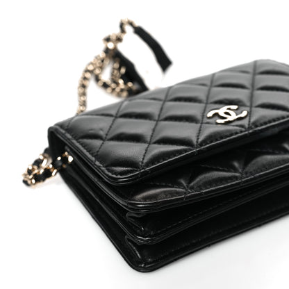 Chanel Lambskin Quilted Mini Camellia Bow Wallet On Chain WOC Black 8 of 9