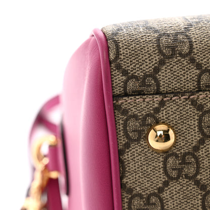 Gucci GG Supreme Monogram Moon Calfskin Small Boston Beige Ebony Hibiscus Red New Rosette 11 of 13