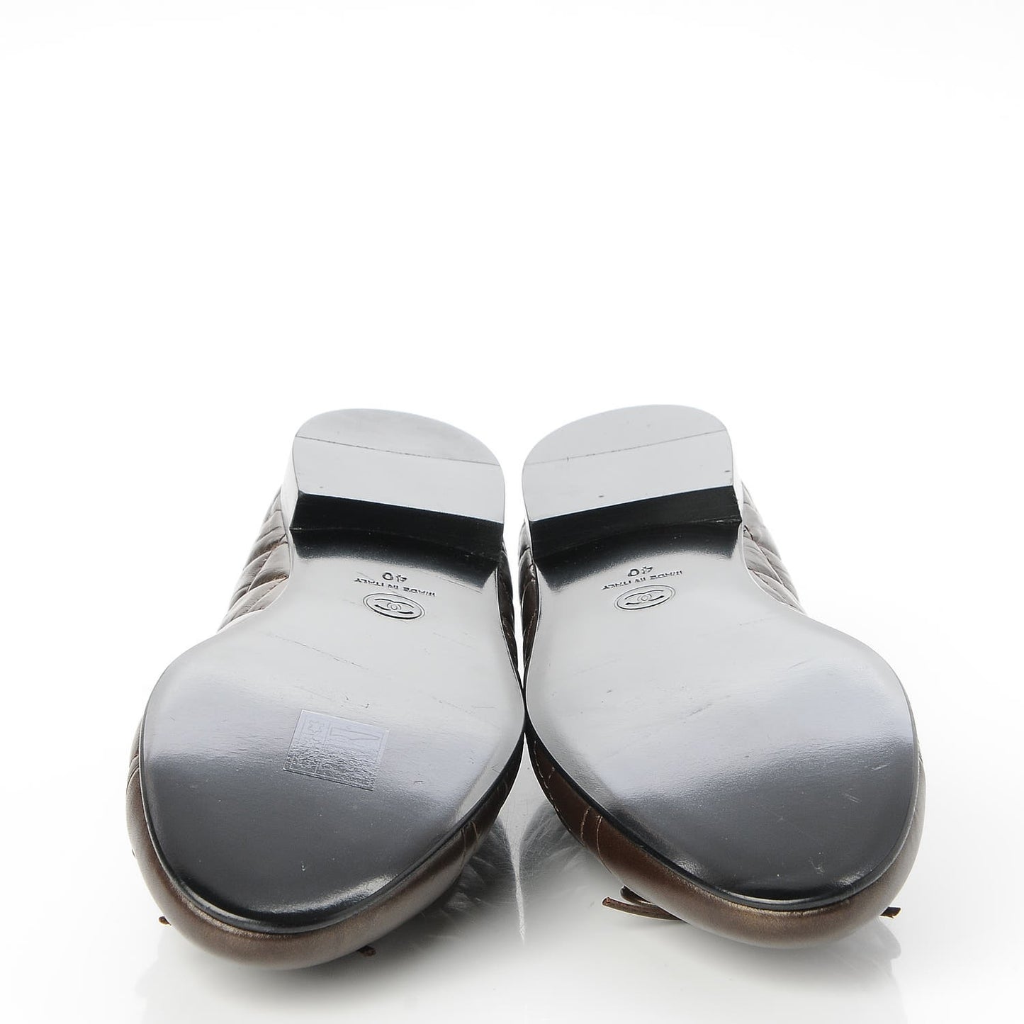 Metallic Aged Calfskin Quilted Cap Toe Ballerina Flats 40 Dark Brown
