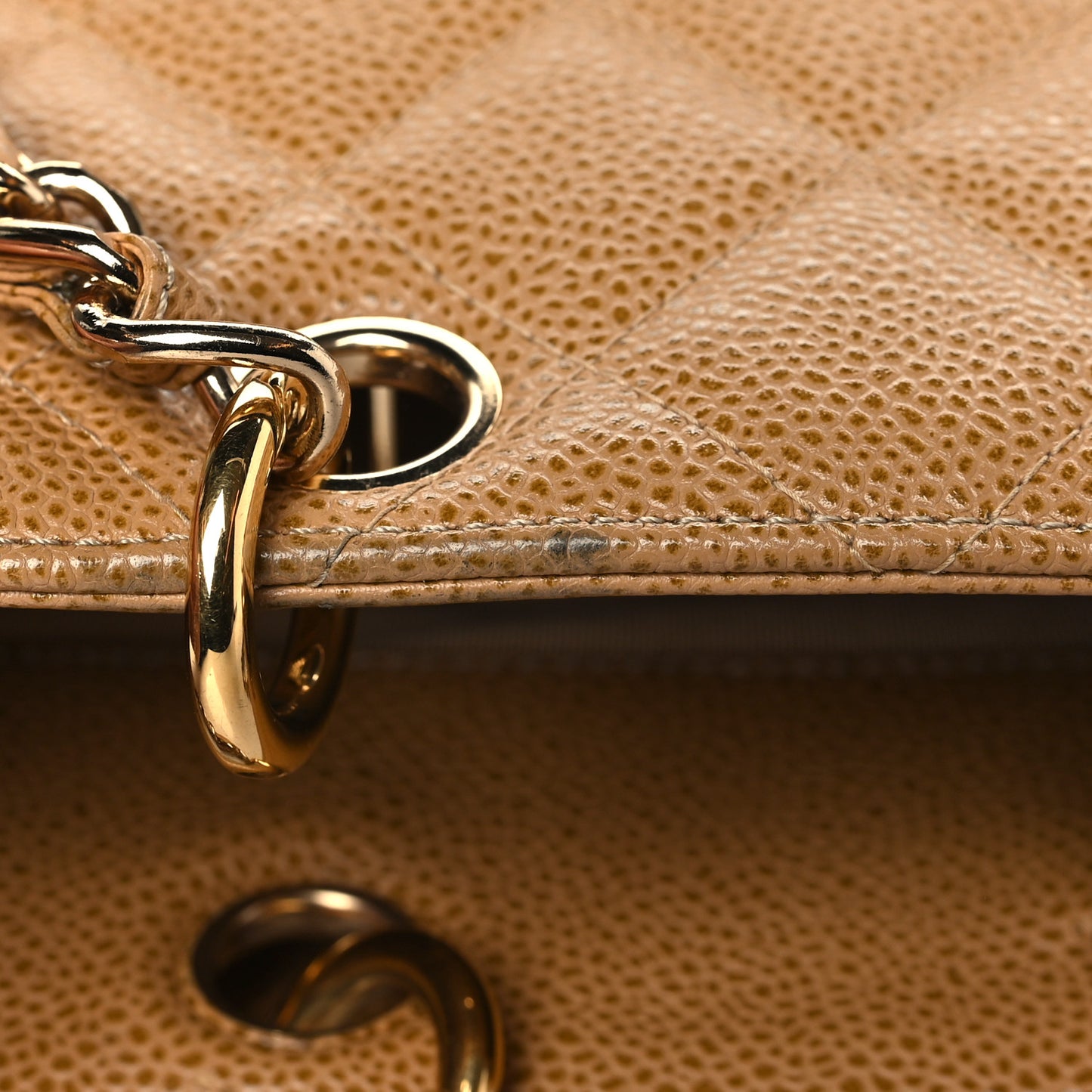 Caviar Quilted Petit Shopping Tote PST Dark Beige