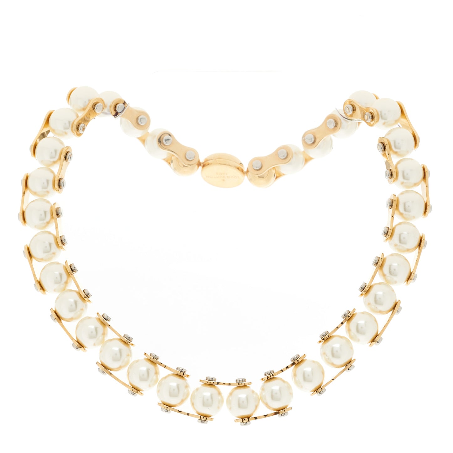 Metal Pearl LV Speedy Pearls One Rank Necklace White Gold