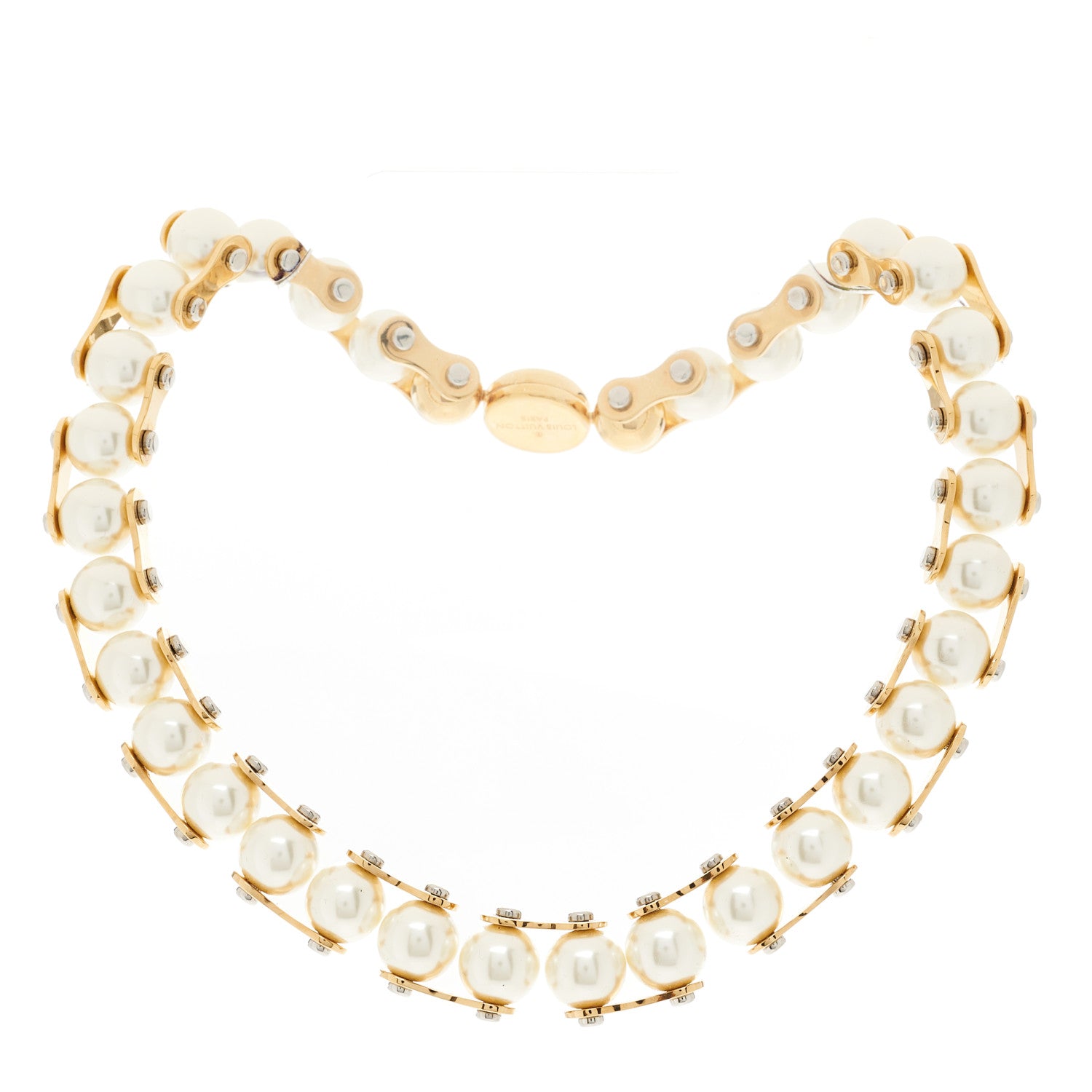 Louis Vuitton Metal Pearl LV Speedy Pearls One Rank Necklace White Gold 3 of 4