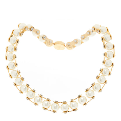 Louis Vuitton Metal Pearl LV Speedy Pearls One Rank Necklace White Gold 3 of 4