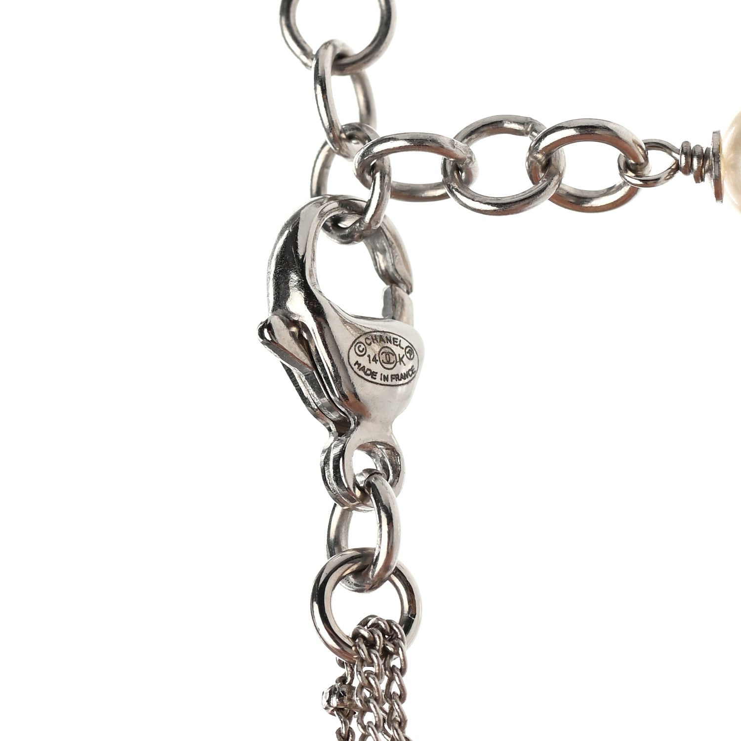 Chanel Crystal Pearl Multi Strand Chain CC Long Necklace Silver 6 of 6