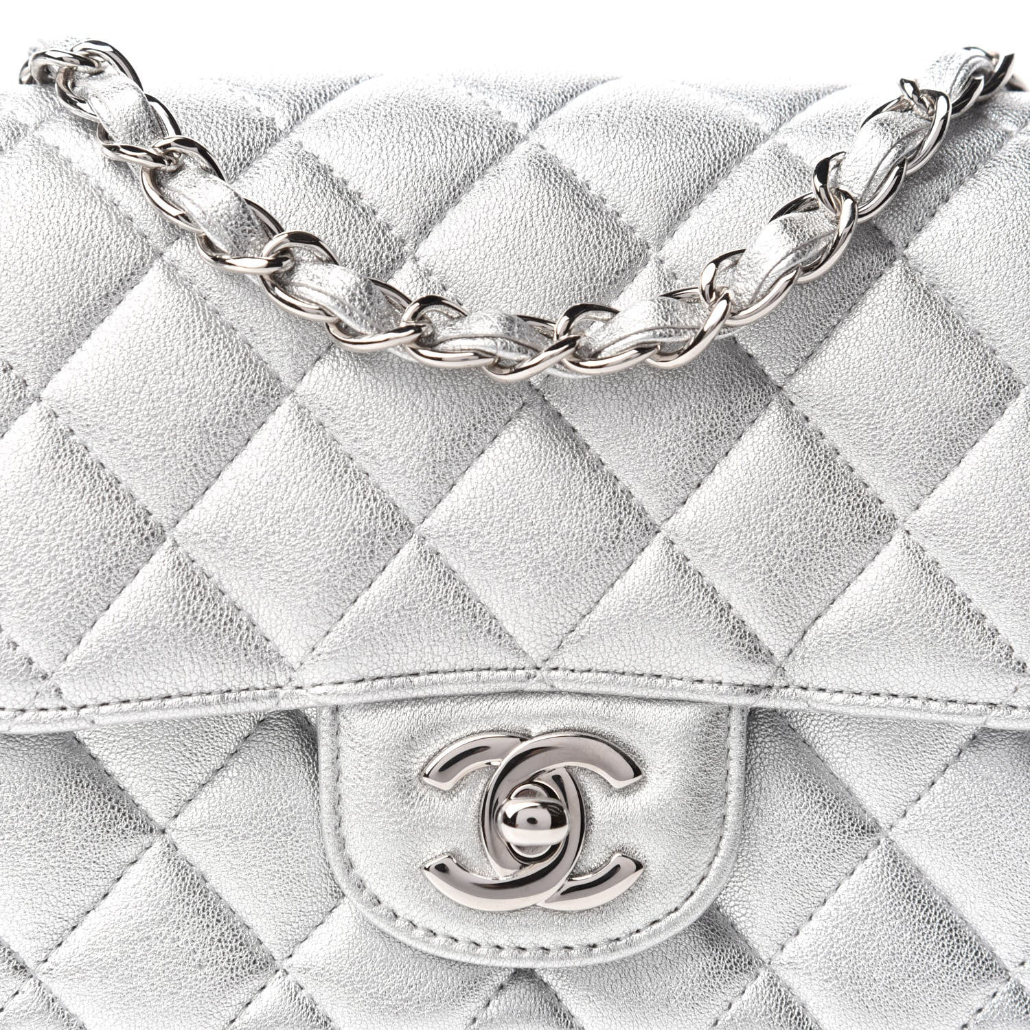 Chanel Metallic Lambskin Quilted Mini Square Flap Silver 10 of 11