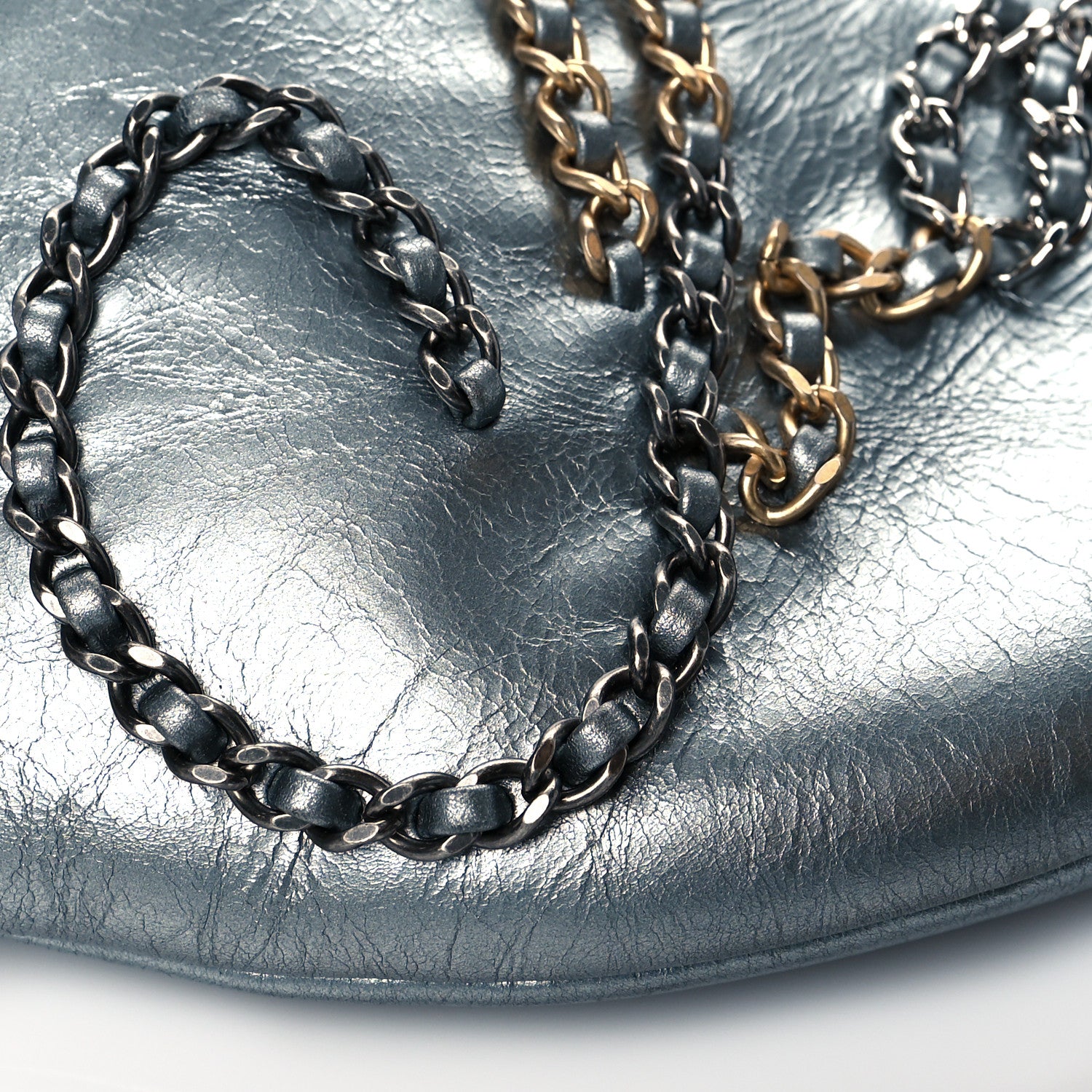 Chanel Metallic Crumpled Calfskin Chain 20s Signe Waist Bag Silver 9 of 10