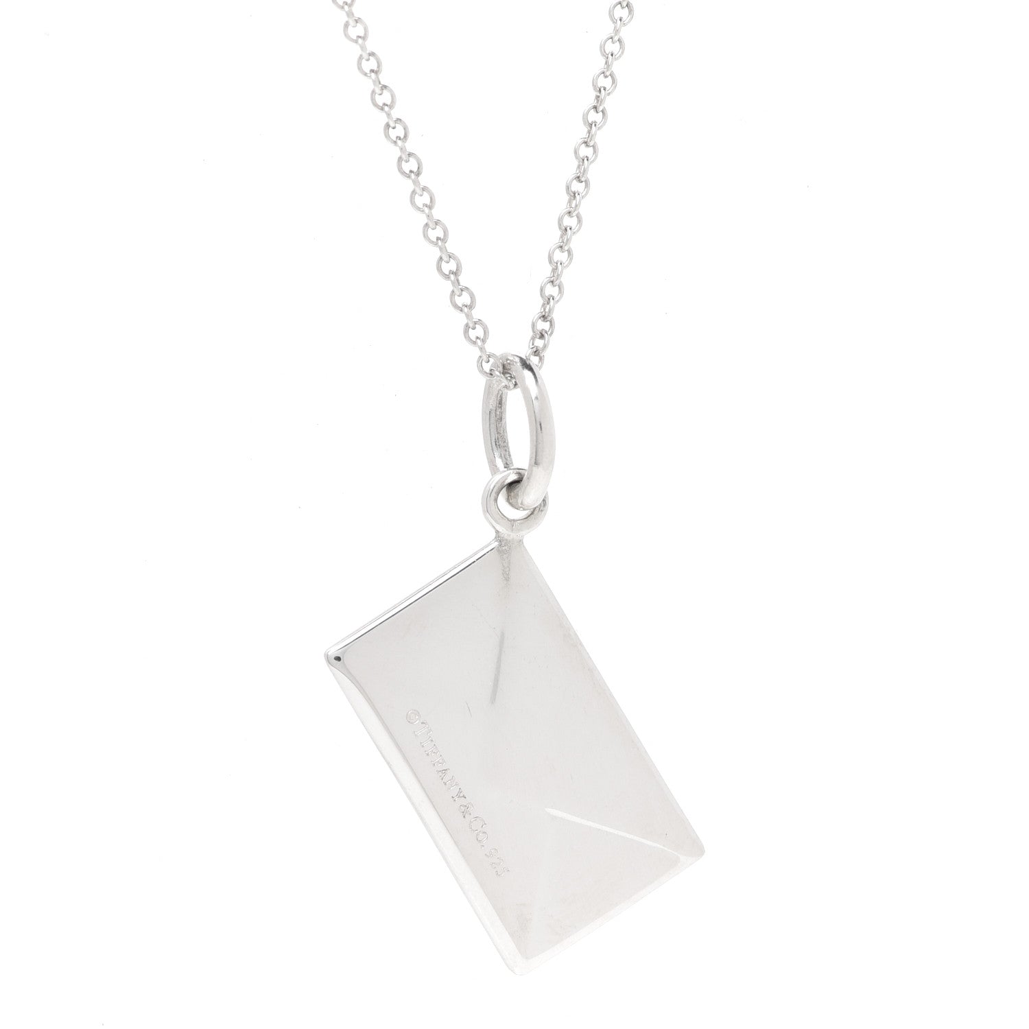Tiffany Sterling Silver Diamond Envelope Pendant Necklace 6 of 6