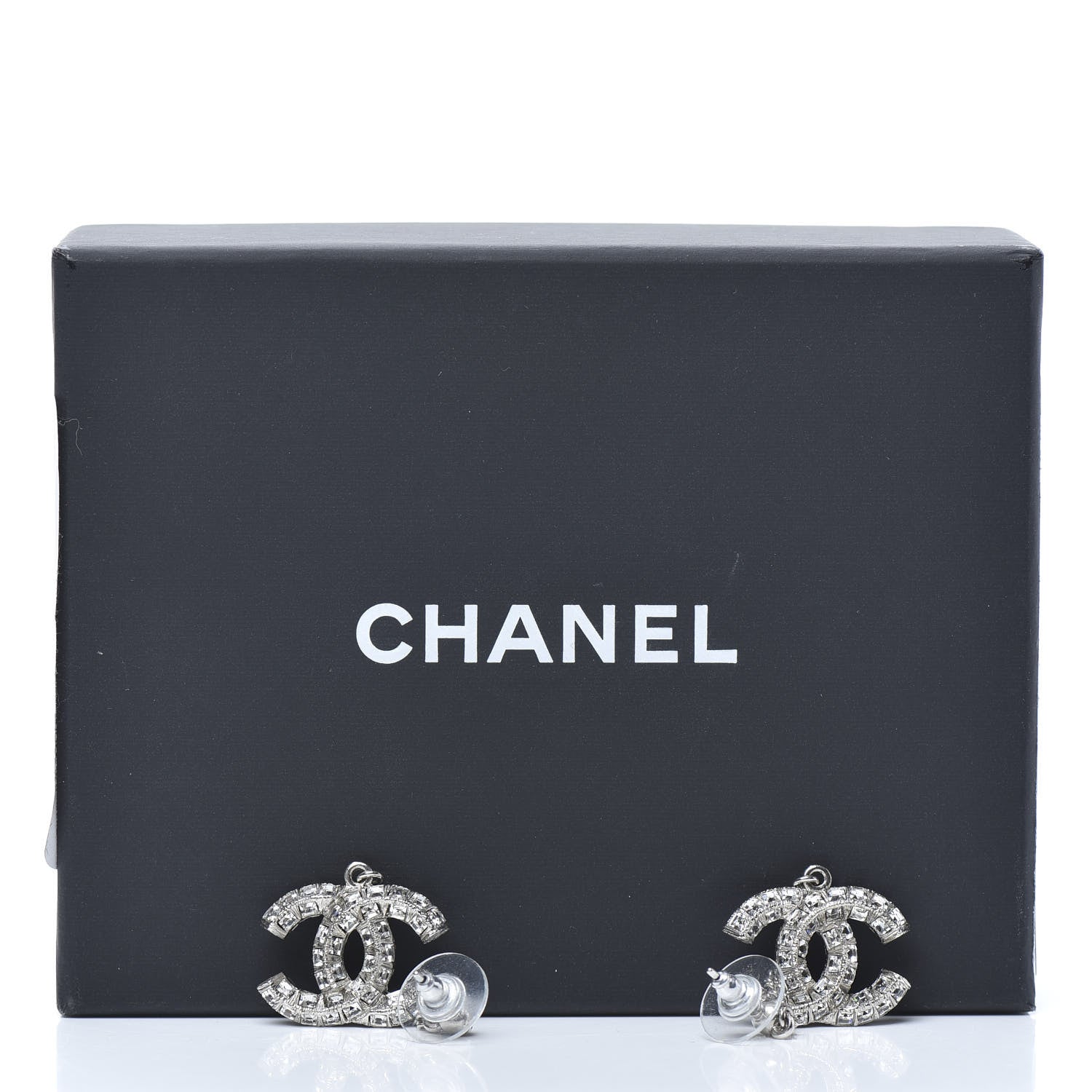 Chanel Baguette Crystal CC Drop Earrings Silver 5 of 5