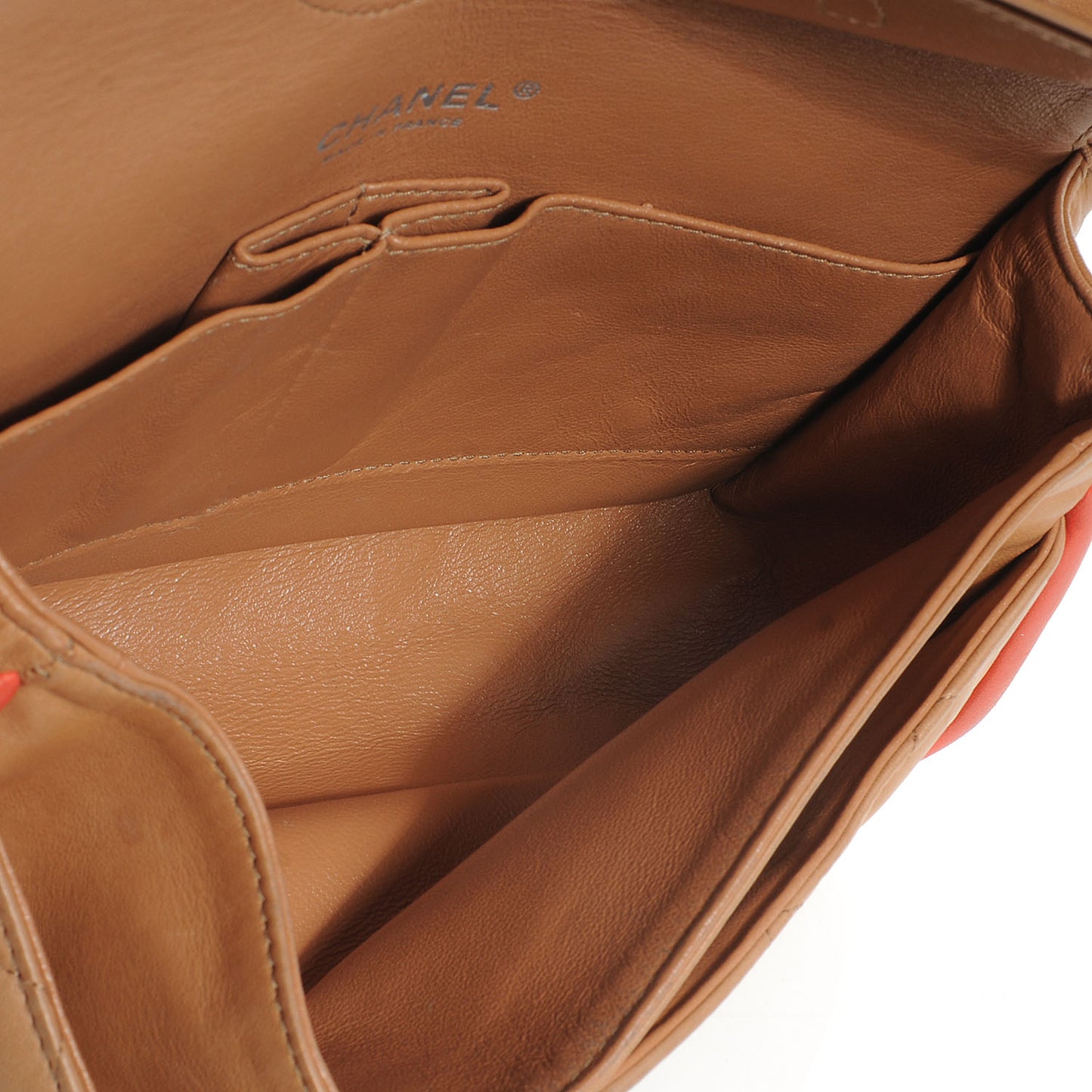 Lambskin Quilted Medium Double Flap Light Brown Coral