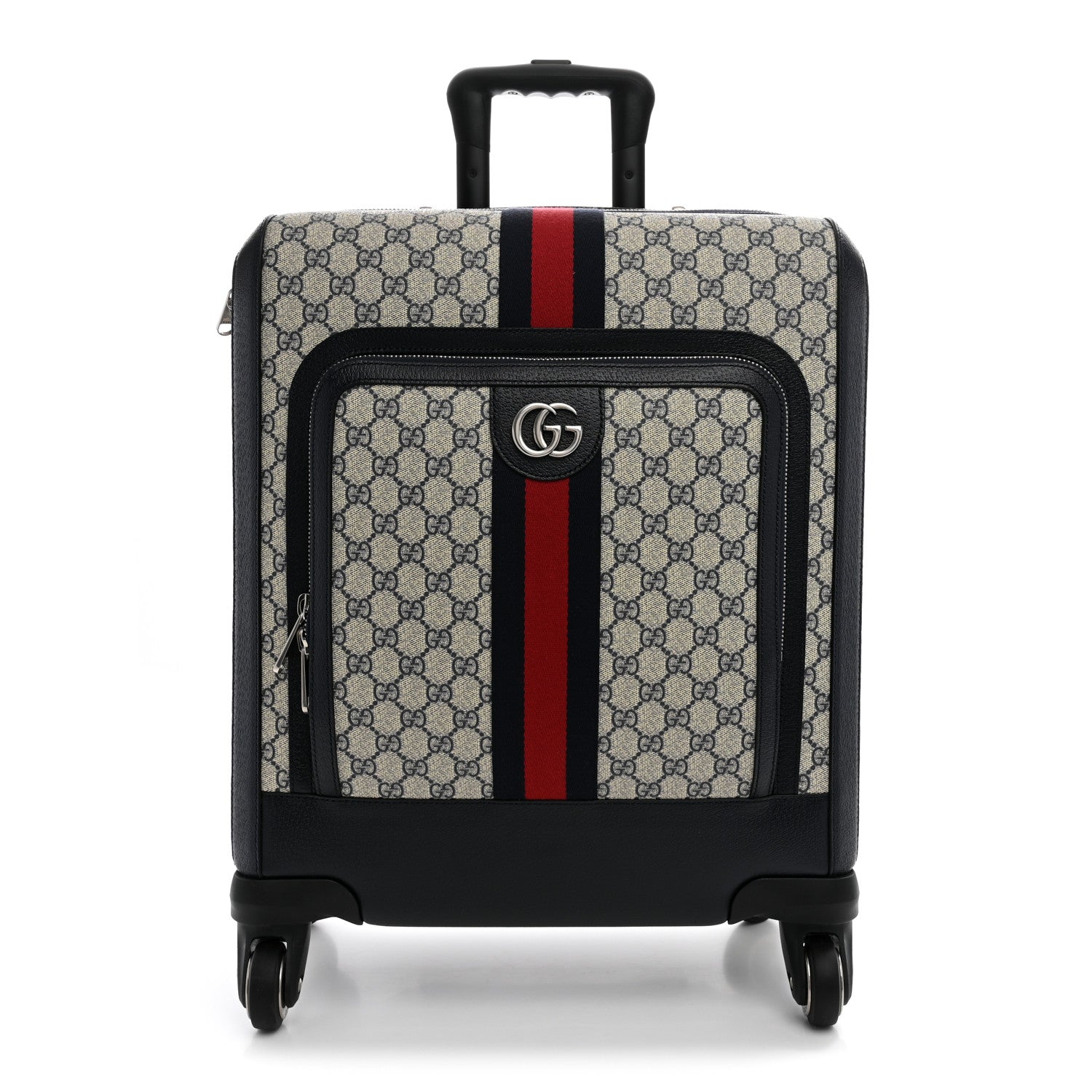 Gucci GG Supreme Monogram Textured Dollar Calfskin Web Small Savoy Cabin Trolley Beige Blue 1 of 9