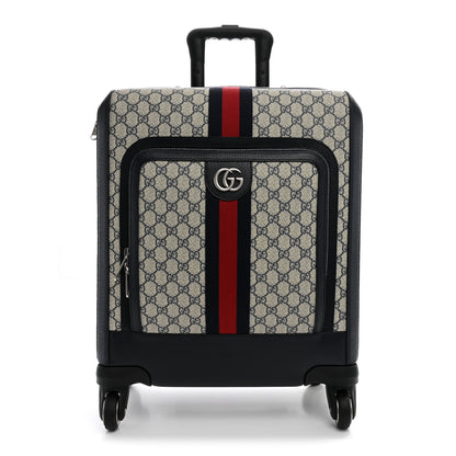 Gucci GG Supreme Monogram Textured Dollar Calfskin Web Small Savoy Cabin Trolley Beige Blue 1 of 9