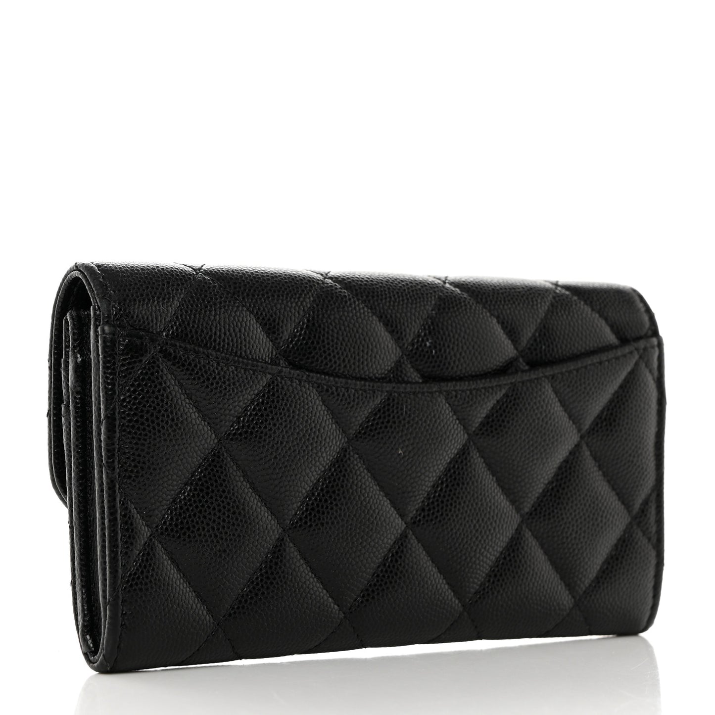 Caviar Quilted Medium Gusset Flap Wallet Black