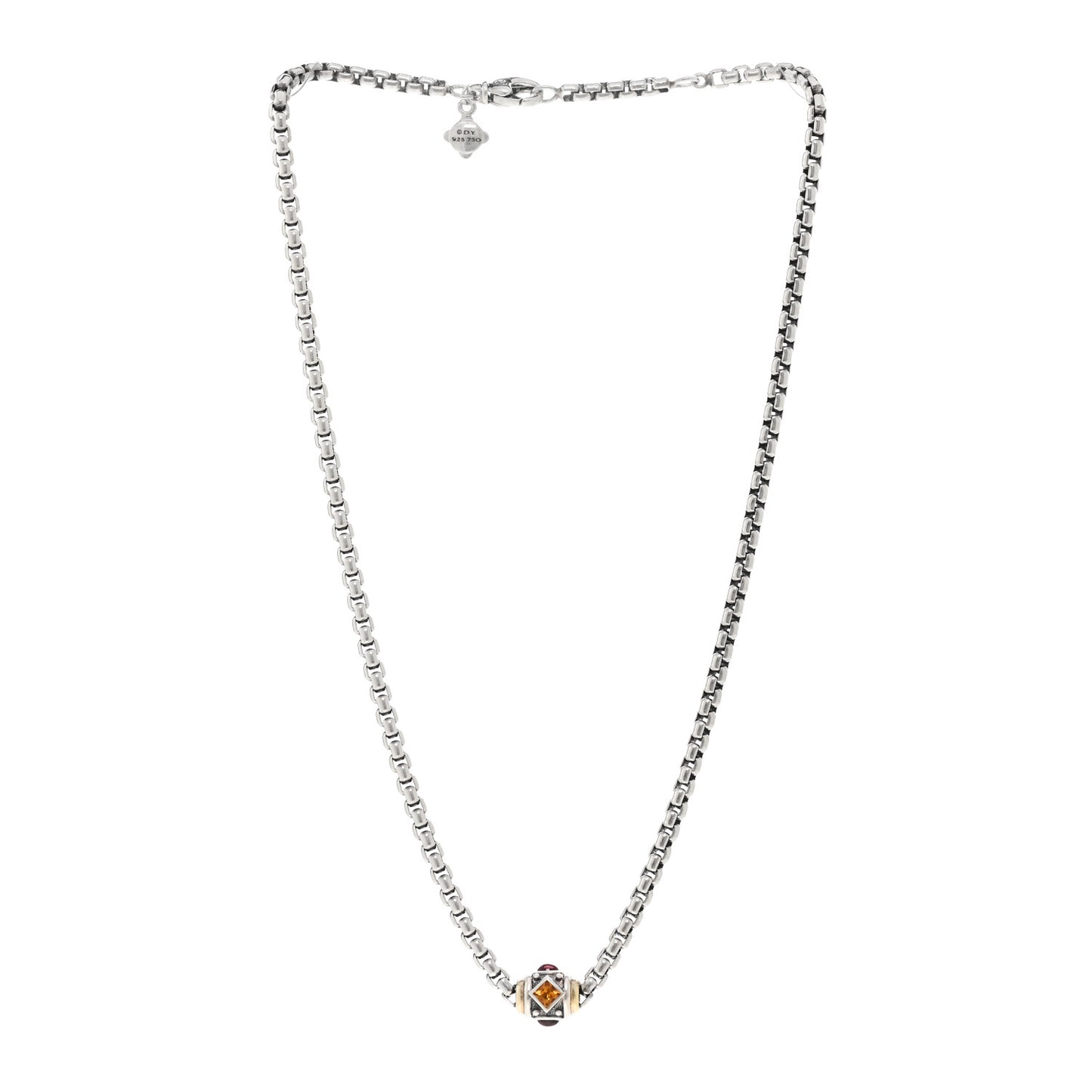 Sterling Silver 18K Yellow Gold Citrine Garnet Renaissance Necklace