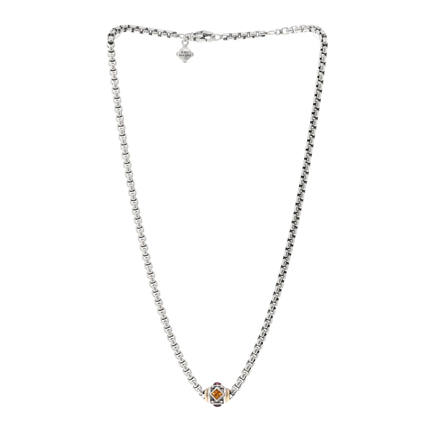 David Yurman Sterling Silver 18K Yellow Gold Citrine Garnet Renaissance Necklace 3 of 4