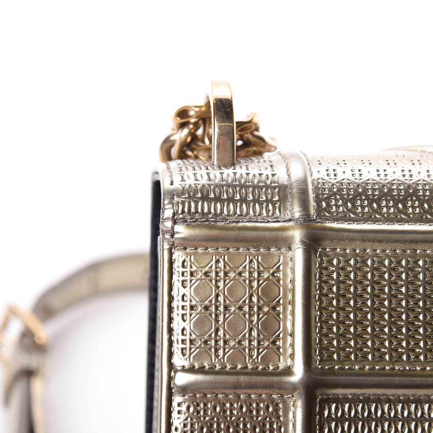 Metallic Patent Micro-Cannage Medium Diorama Flap Bag Gold