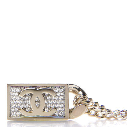 Chanel Crystal Dog Tag Charm Necklace Gold 6 of 7