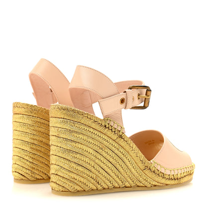 Gucci Malaga Kid Lifford Calfskin GG Espadrille Wedge Sandals 35 Skin Rose Dusty White 5 of 10