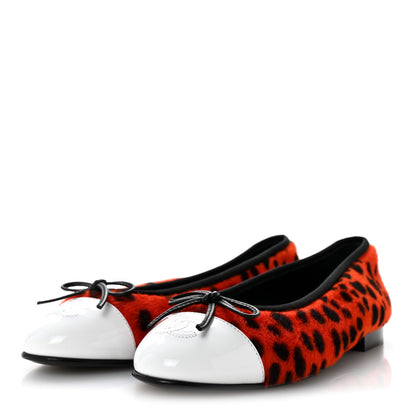 Chanel Lamb Hair Patent Calfskin Cap Toe CC Ballet Flats 38 Orange Black White 4 of 11