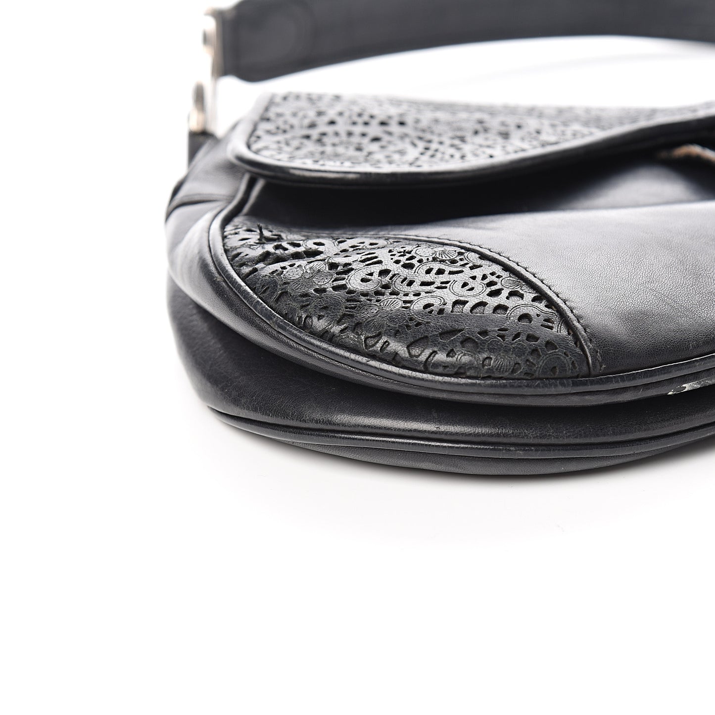 Lambskin Laser Cut Saddle Bag Black