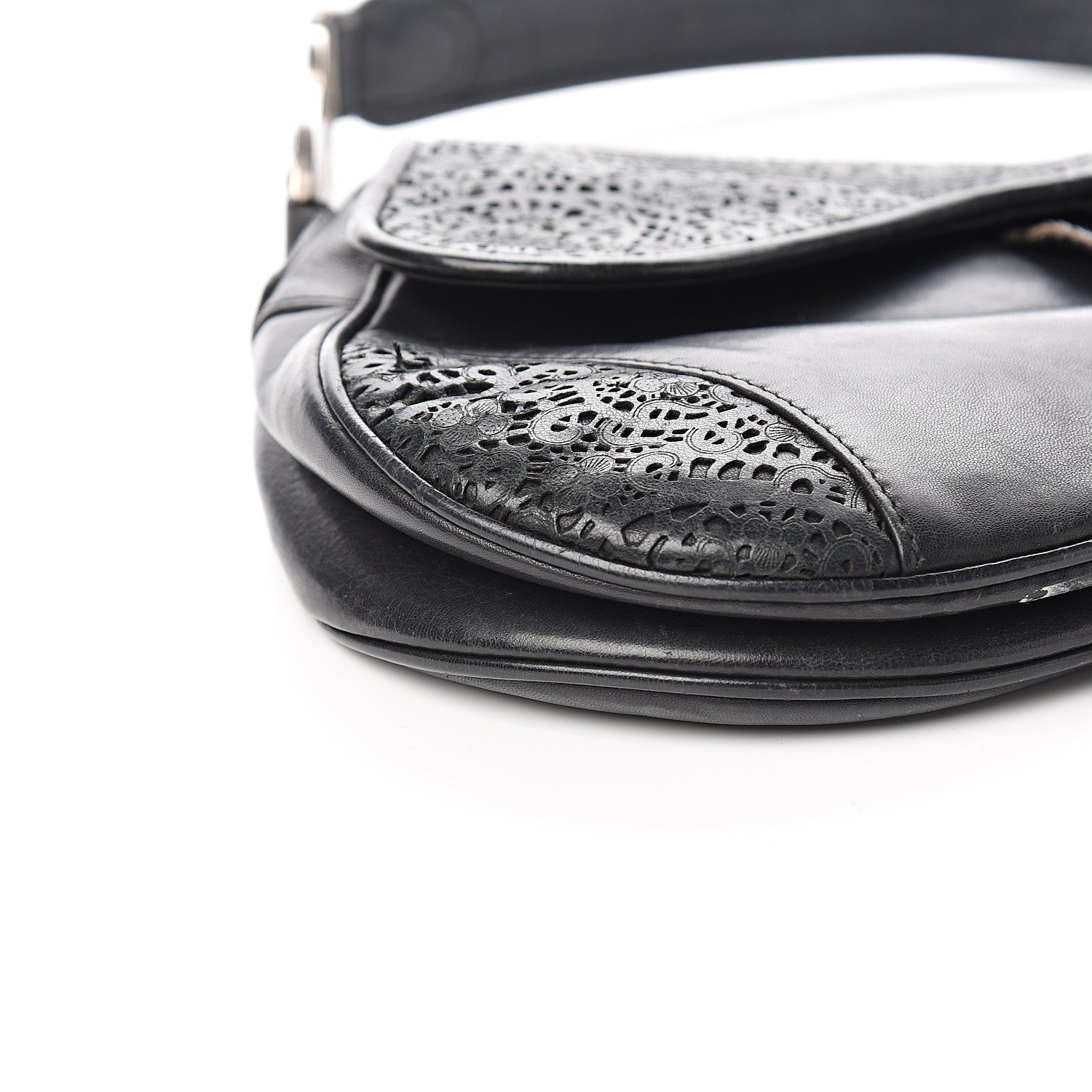 Christian Dior Lambskin Laser Cut Saddle Bag Black 9 of 13