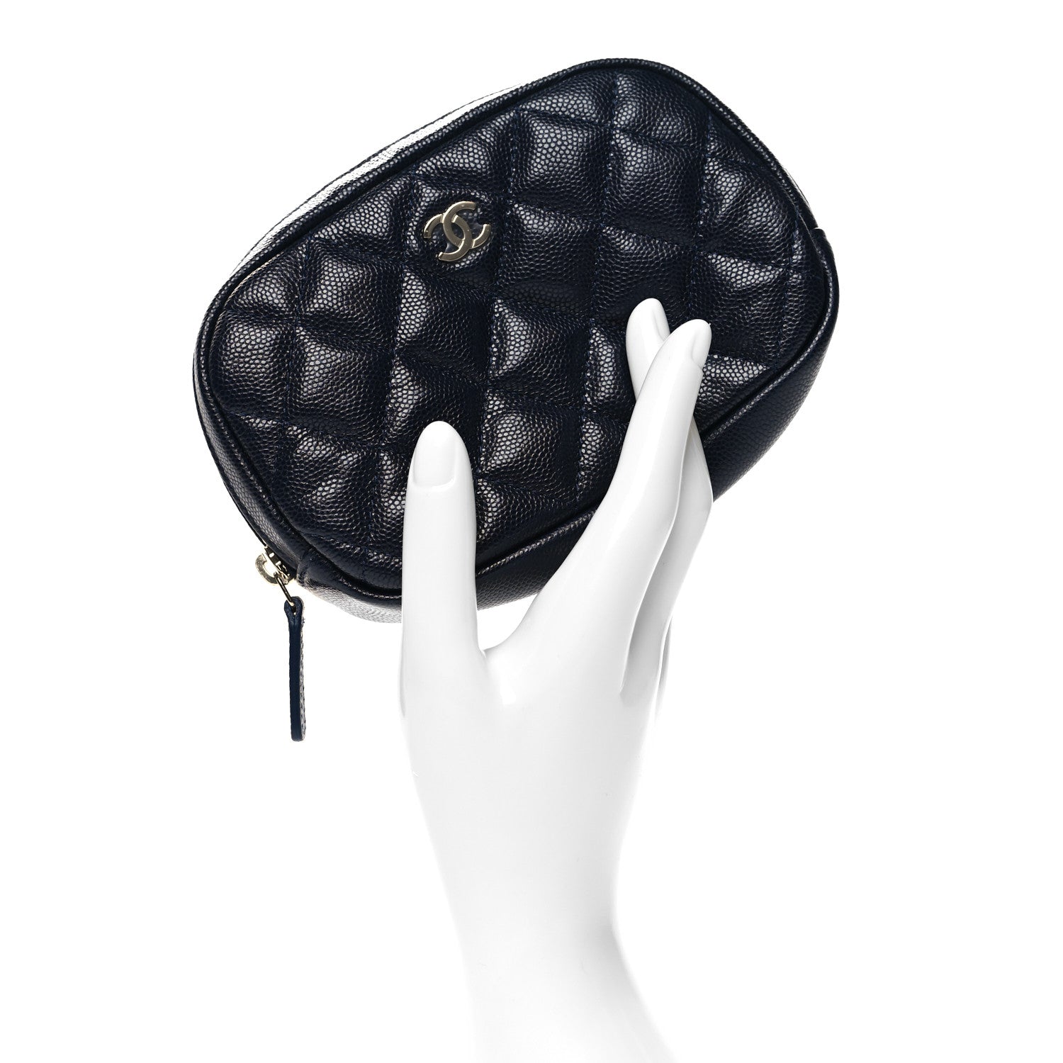 Chanel Caviar Quilted Small Curvy Pouch Cosmetic Case Navy 2 of 10