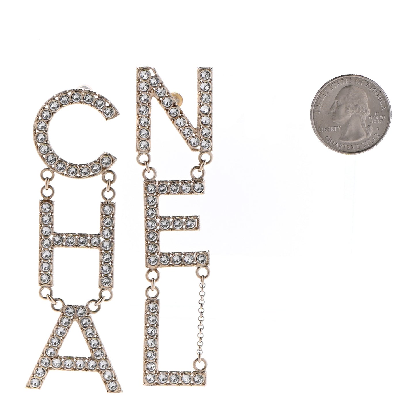 Crystal Cha-Nel Logo Drop Earrings Gold