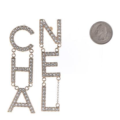 Chanel Crystal Cha-Nel Logo Drop Earrings Gold 2 of 6