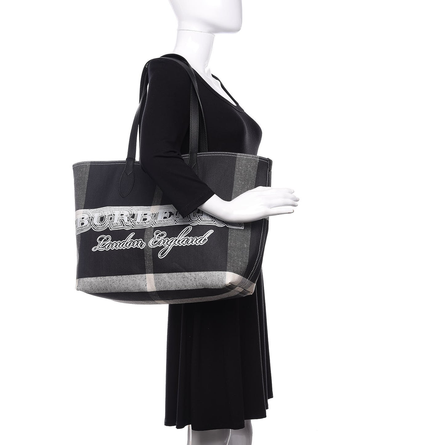 Coated Canvas Mega Check Medium Doodle Tote Black White