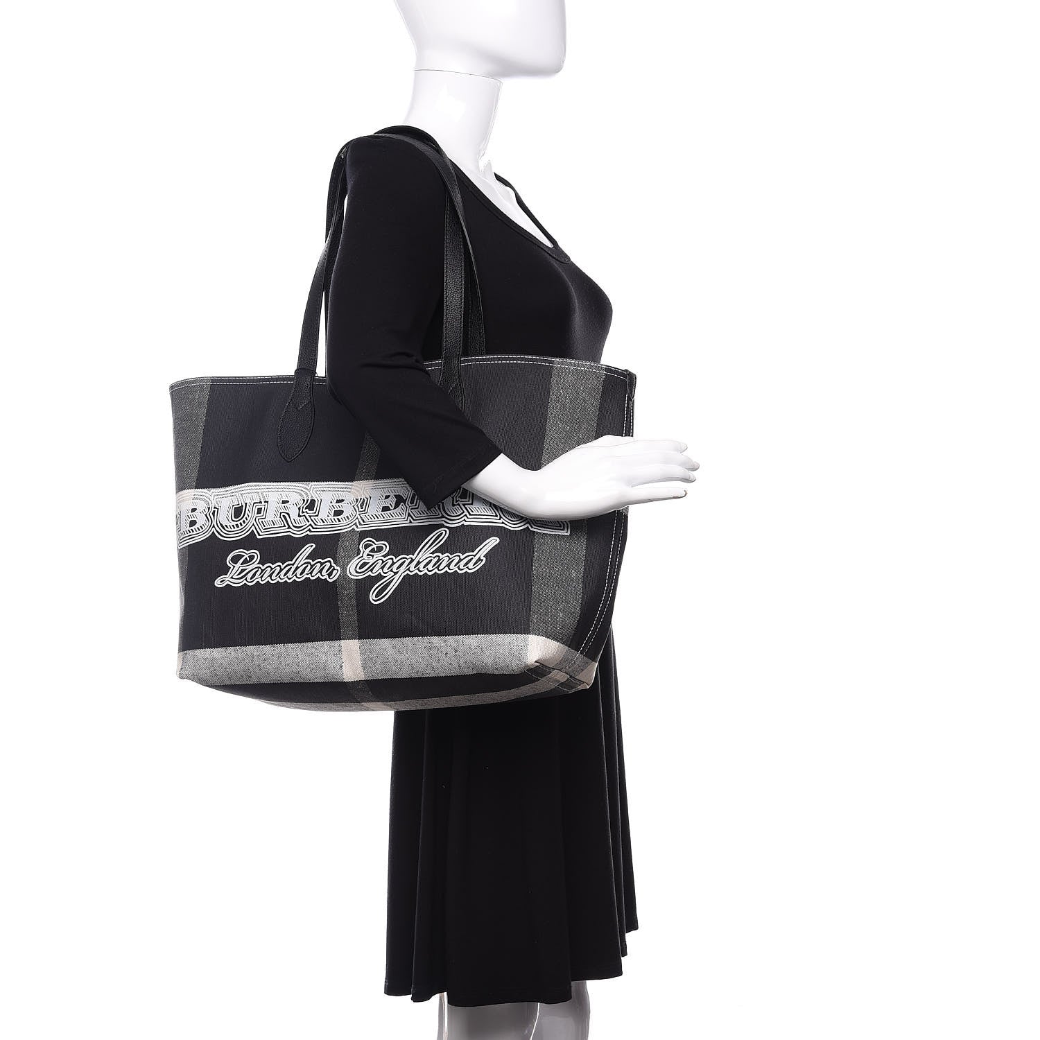 Burberry Coated Canvas Mega Check Medium Doodle Tote Black White 2 of 9