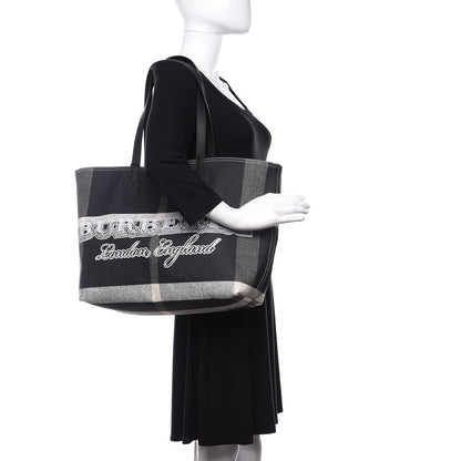 Burberry Coated Canvas Mega Check Medium Doodle Tote Black White 2 of 9