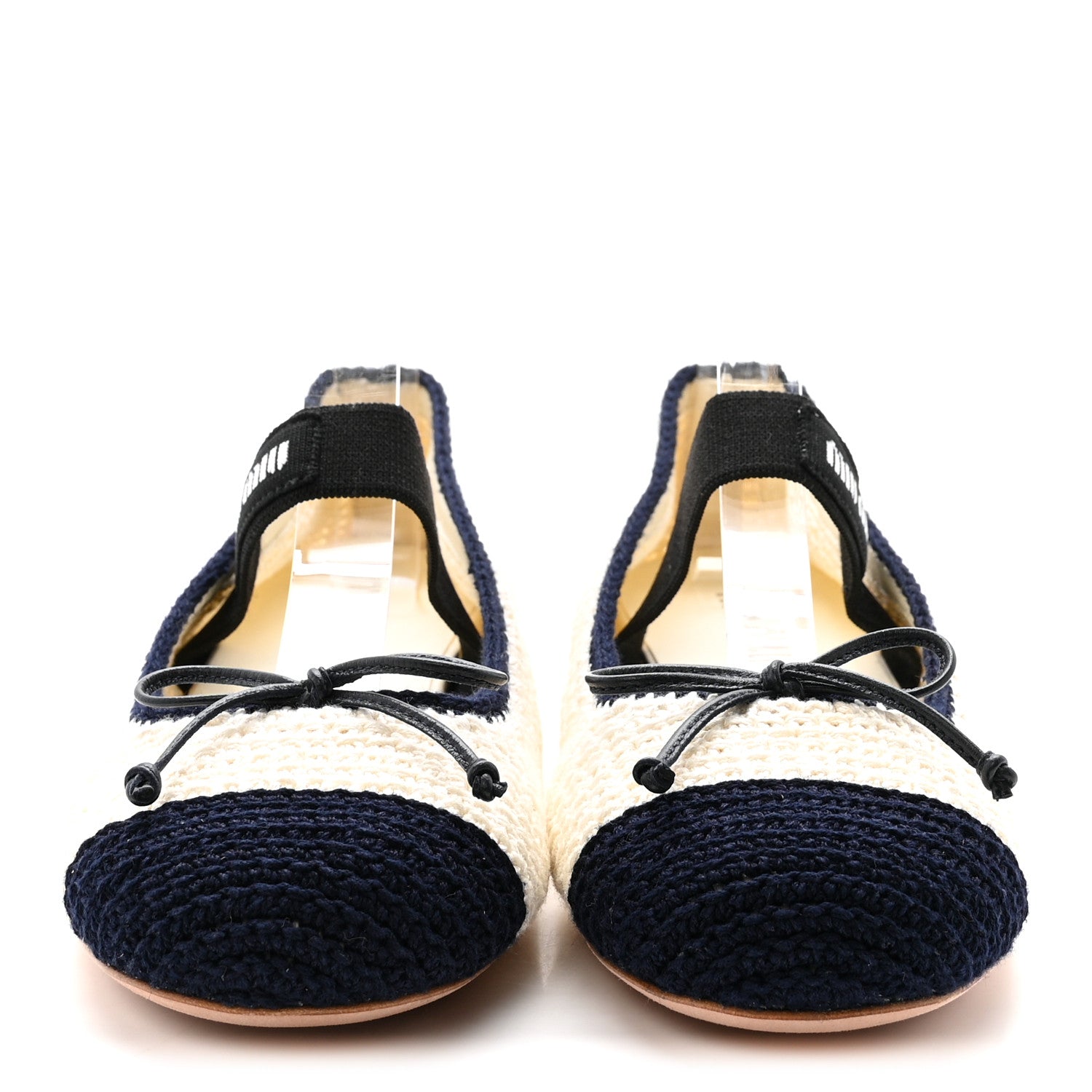 Miu Miu Cotton Crochet Knit Ballerina Flats 38.5 Avorio Blue 3 of 9