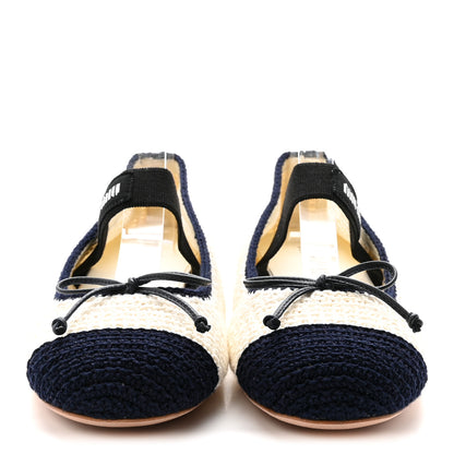 Miu Miu Cotton Crochet Knit Ballerina Flats 38.5 Avorio Blue 3 of 9