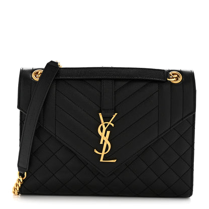 Saint Laurent Grain De Poudre Textured Mixed Matelasse Triquilt Medium Monogram Satchel Black 1 of 12