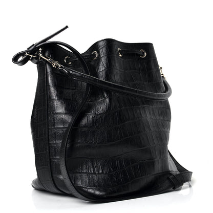 Saint Laurent Calfskin Crocodile Embossed Emmanuelle Bucket Bag Black 2 of 4