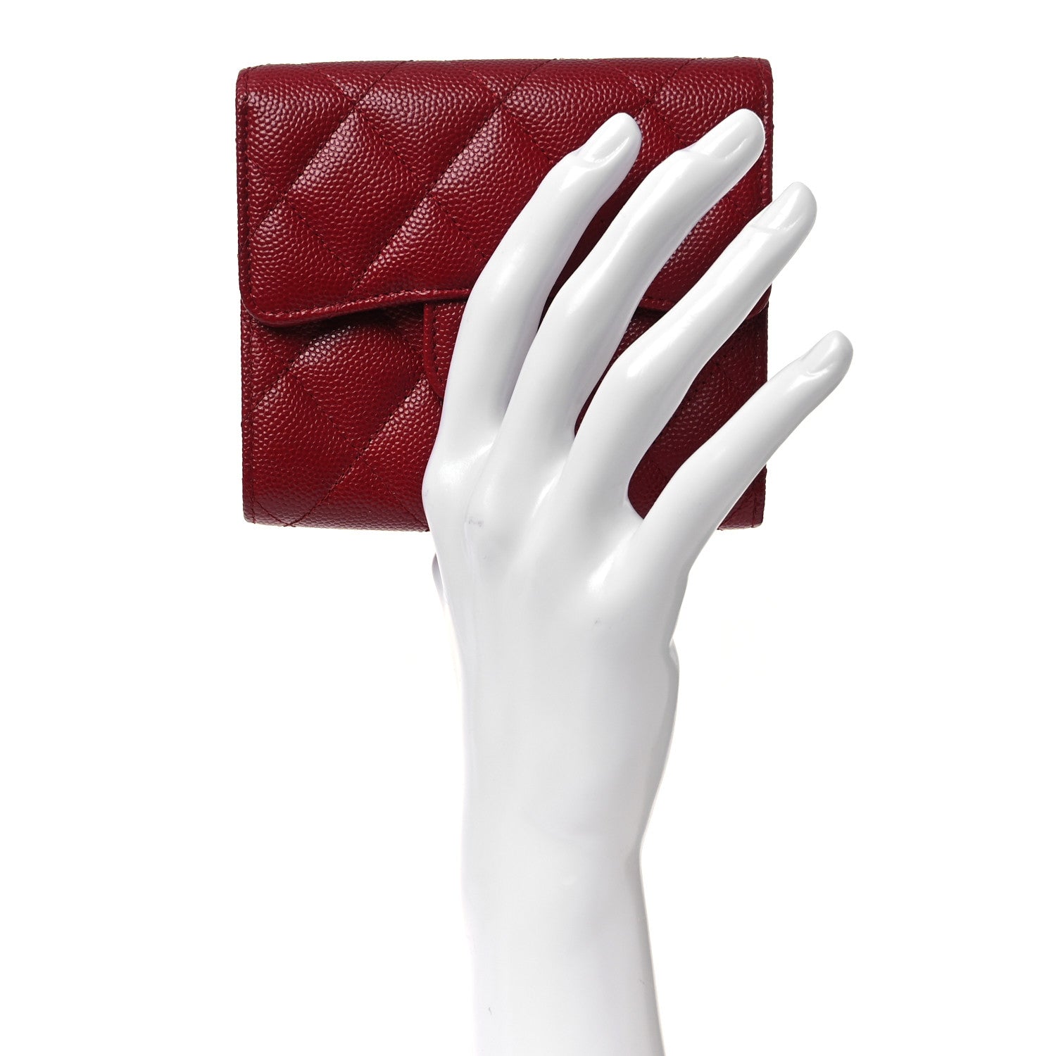 Chanel Caviar Quilted Compact Flap Wallet Dark Red 2 of 10
