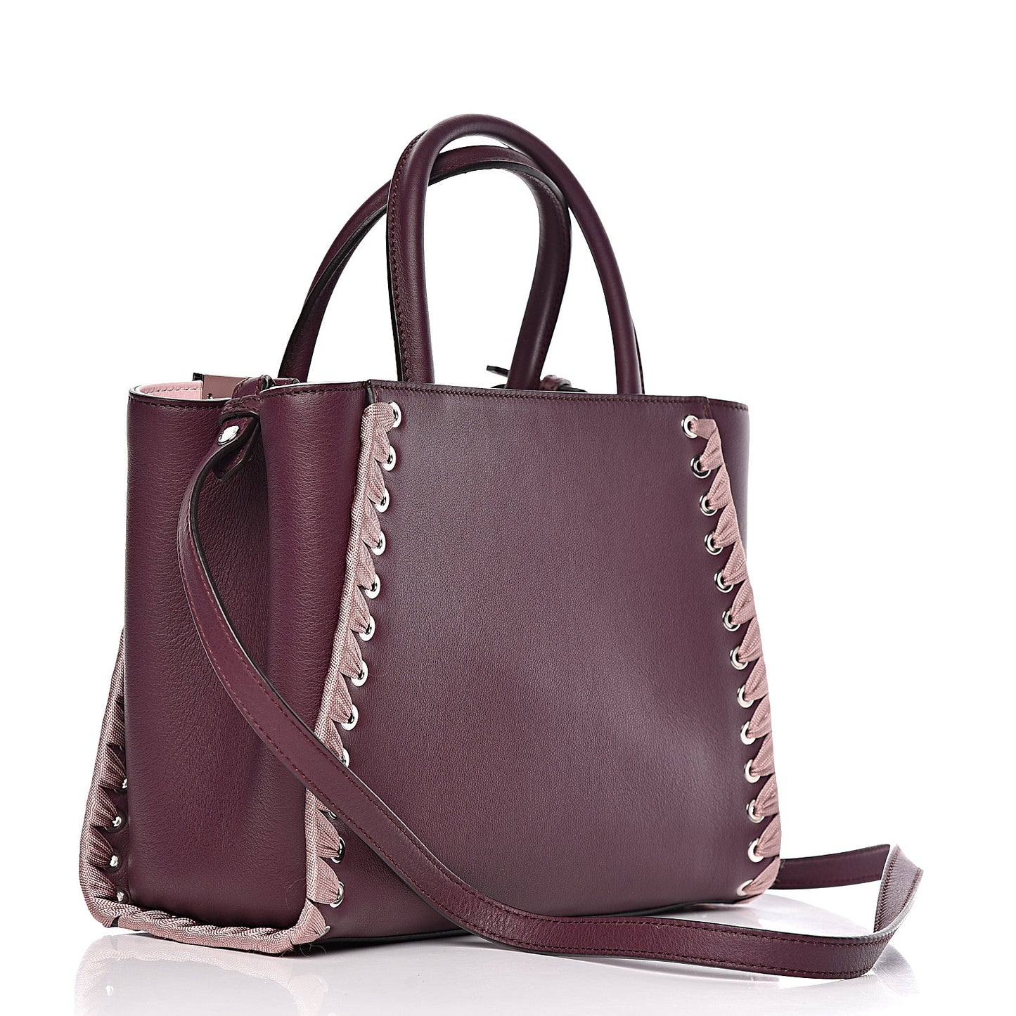 Vitello Dolce Ribbon Lace Up Petite 2Jours Tote Dark Red Rosa Doll