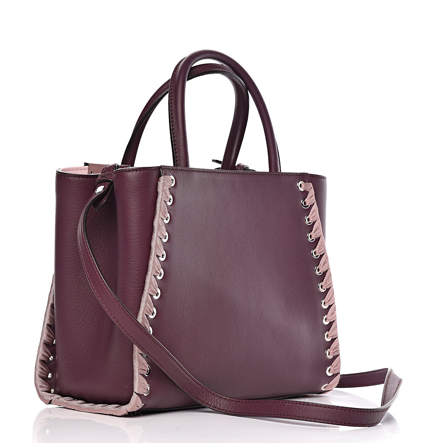 Fendi Vitello Dolce Ribbon Lace Up Petite 2Jours Tote Dark Red Rosa Doll 3 of 11