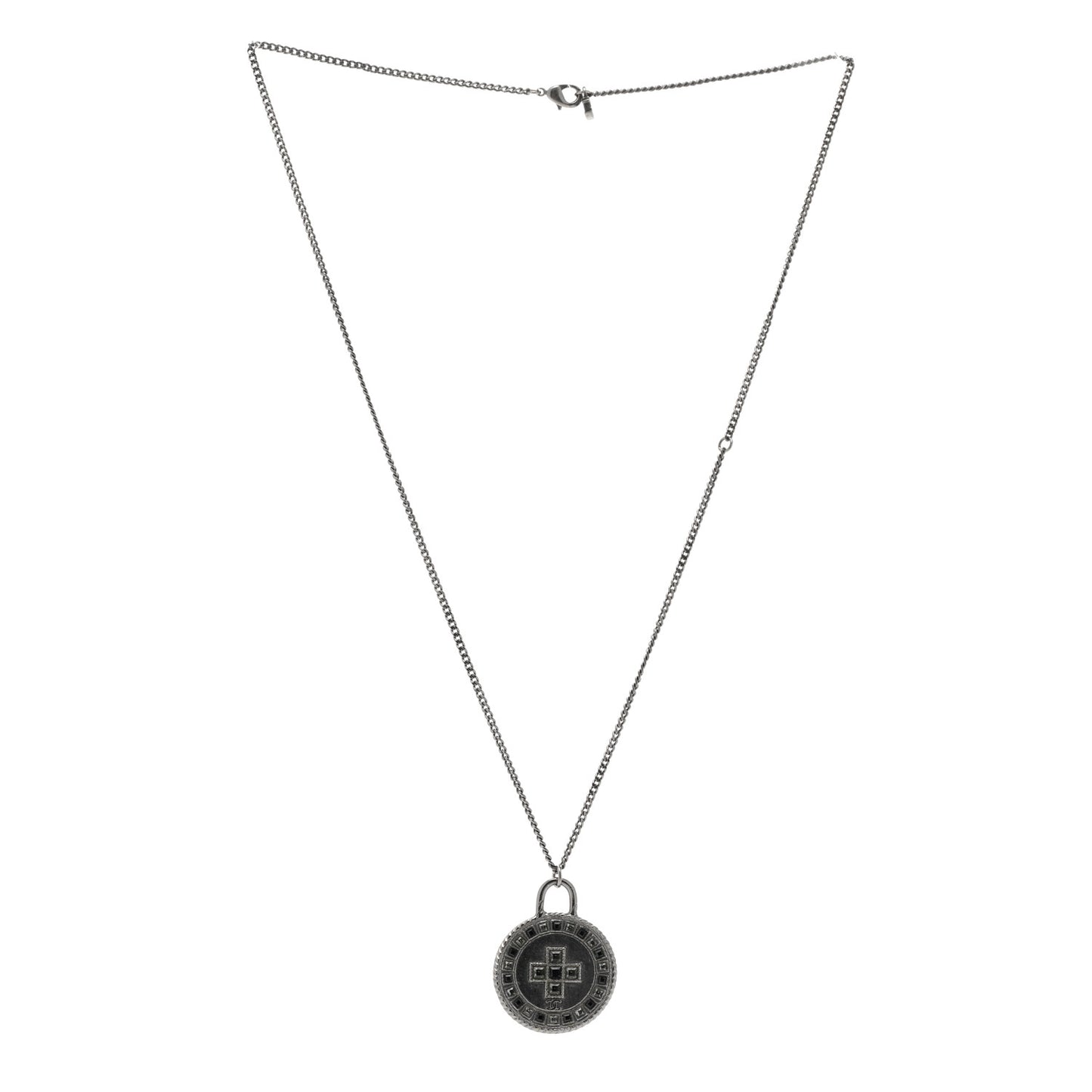 Crystal Cross Medallion Necklace Ruthenium Black