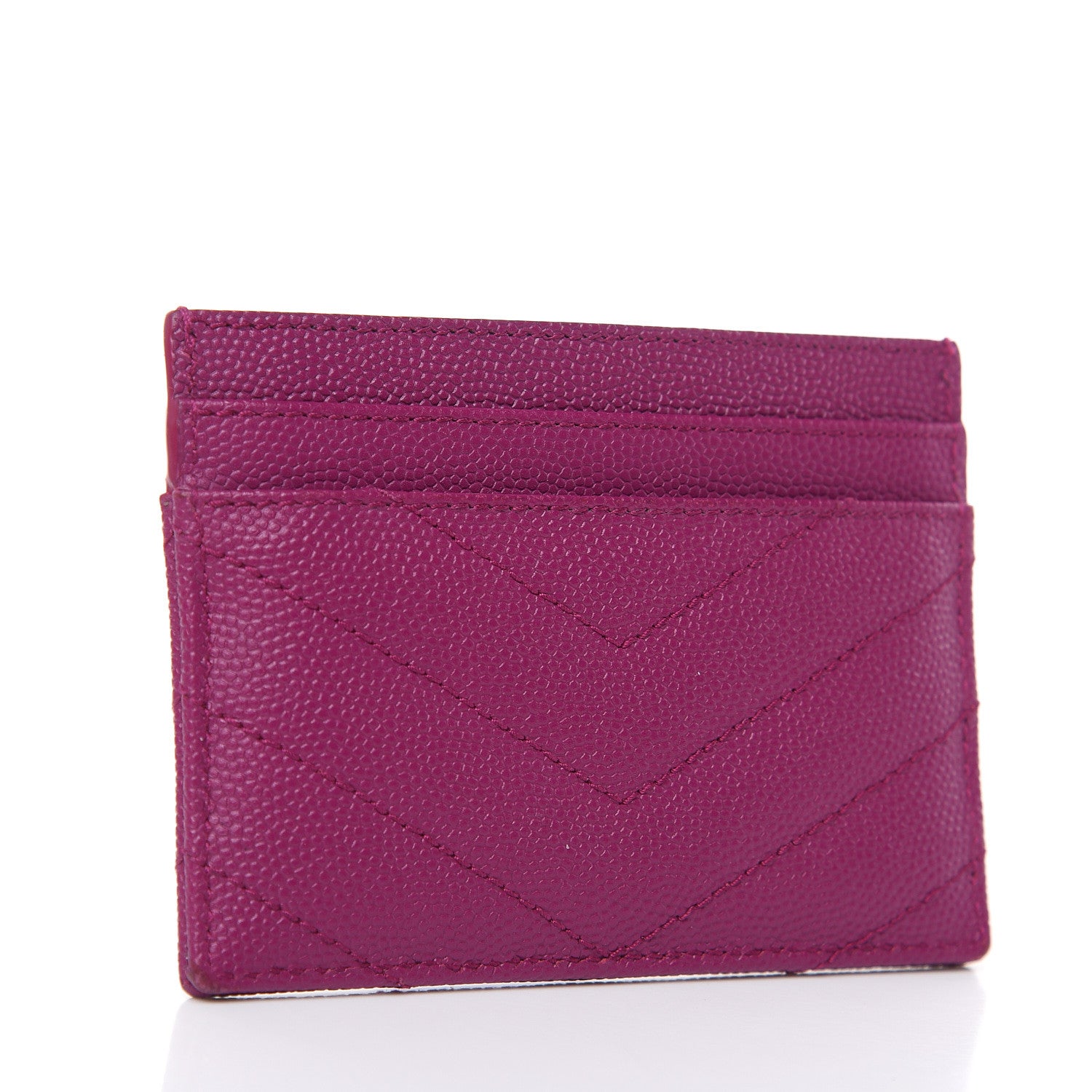 Saint Laurent Grain De Poudre Matelasse Chevron Monogram Credit Card Case Dark Grape 3 of 9