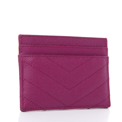 Saint Laurent Grain De Poudre Matelasse Chevron Monogram Credit Card Case Dark Grape 3 of 9