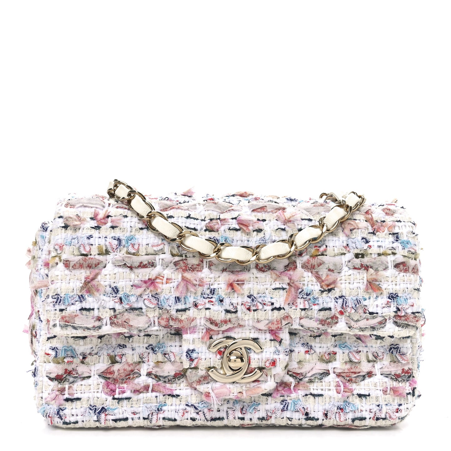 Tweed Quilted Mini Rectangular Flap Ecru Pink Blue Green