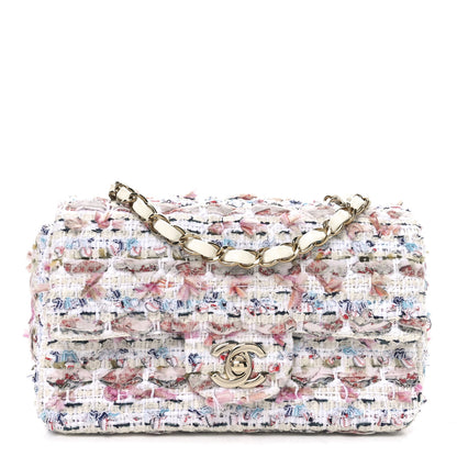 Chanel Tweed Quilted Mini Rectangular Flap Ecru Pink Blue Green 1 of 10