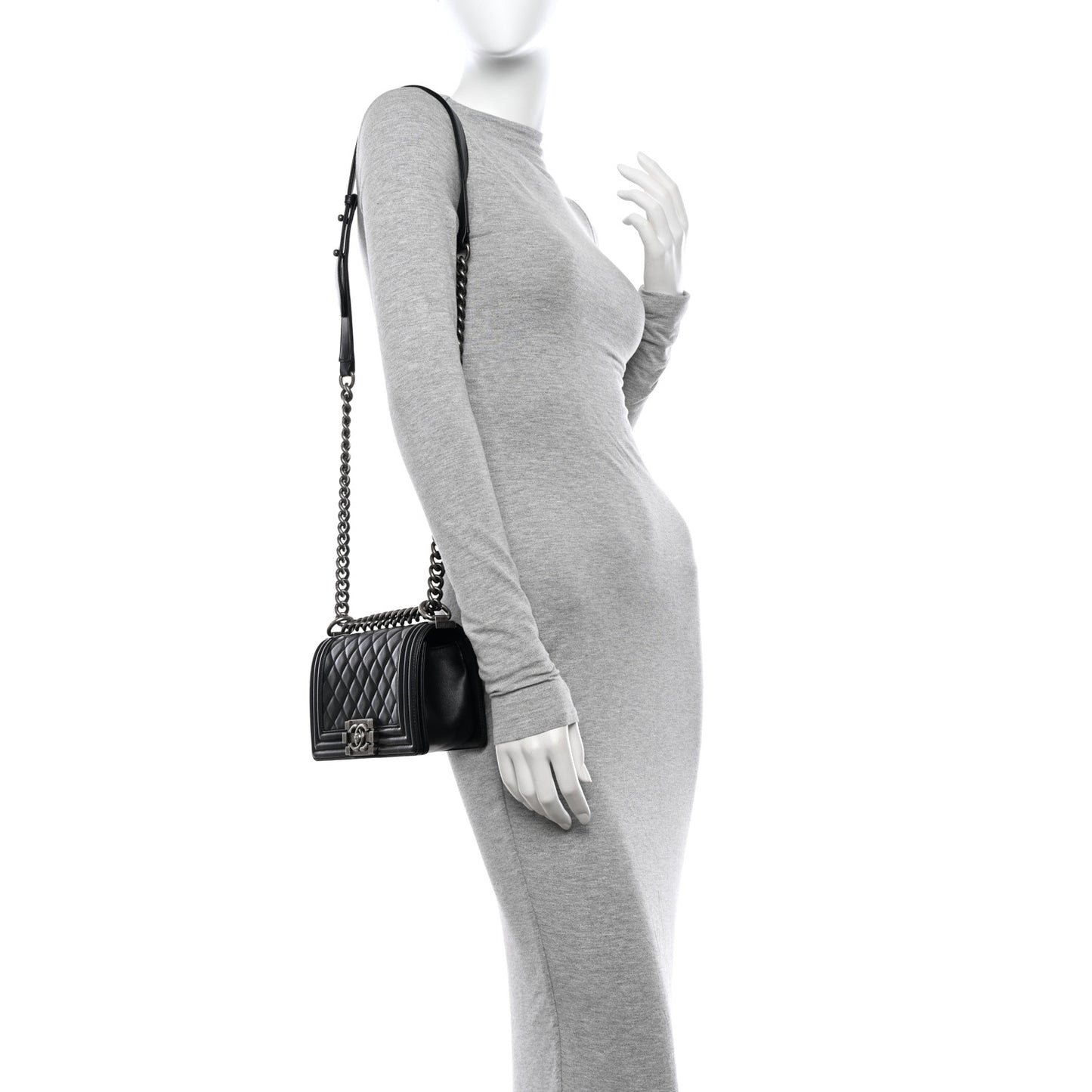 Calfskin Quilted Small Boy Flap Black