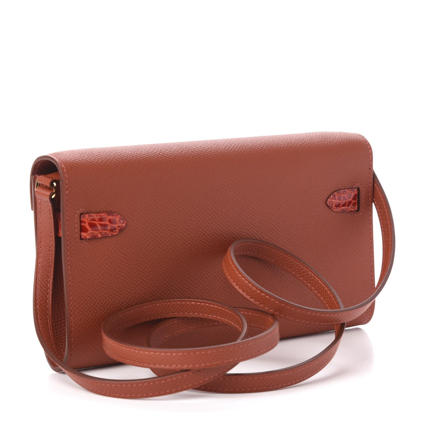 Epsom Shiny Alligator Touch Kelly Wallet To Go Brique Sanguine