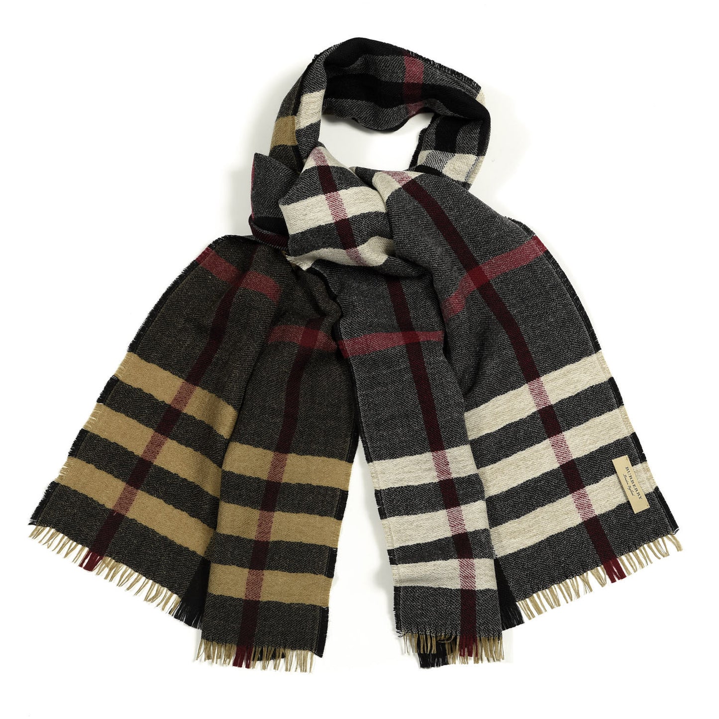 Wool Giant Check Scarf Black