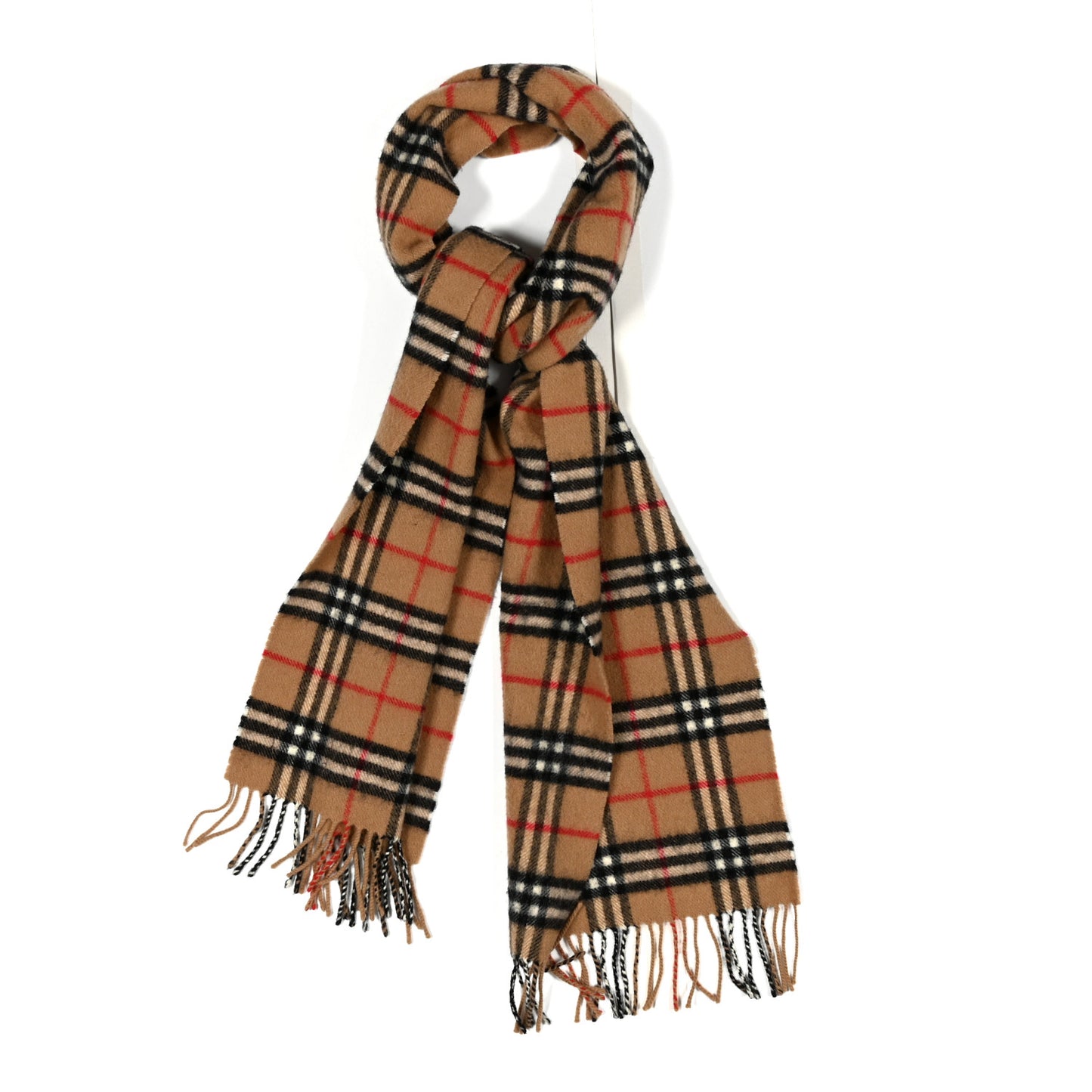 Lambswool Check Fringe Scarf Camel