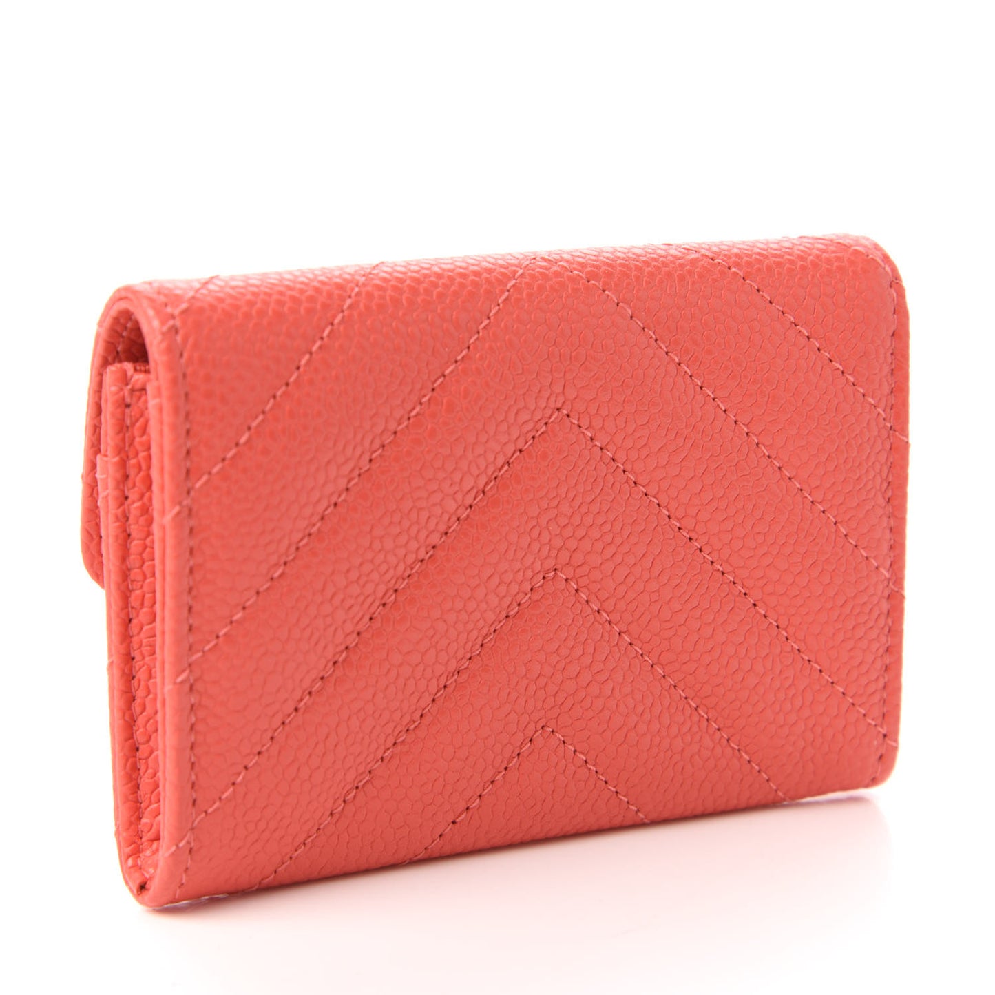 Caviar Chevron Quilted Flap Card Holder Orange